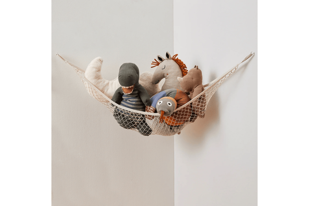 Toy Hammock - Stuffed Animal Storage Net, 3 Sprouts, storage solutions for children&#39;s bedroom, stuffed animal storage, toy storage in bedroom, storage solutions for small spaces, The Montessori Room, Toronto, Ontario, Canada. 