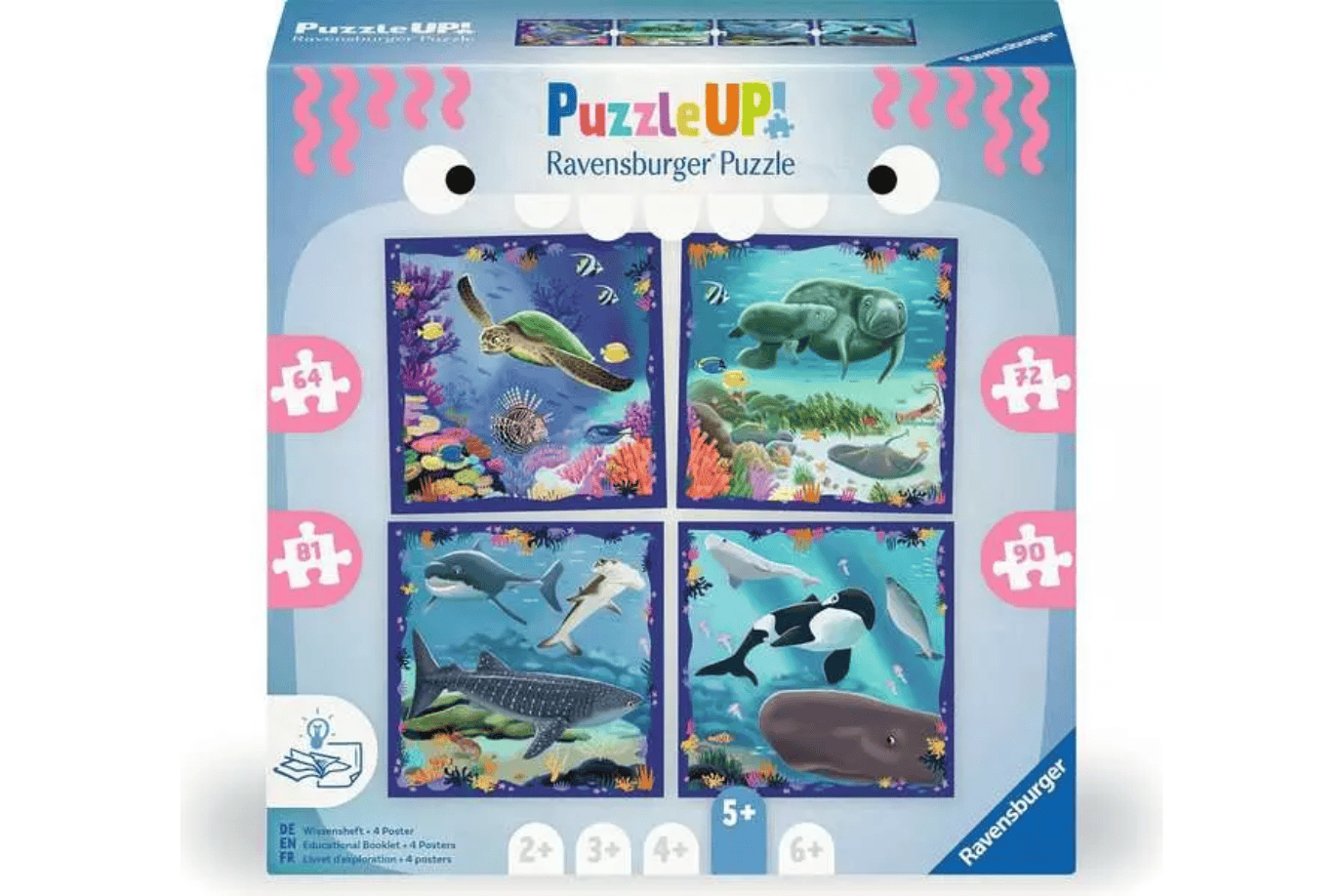 Puzzle UP! Ocean Life - 64, 72, 81, and 90 Piece Puzzles, progressive puzzles, Ravensburger, jigsaw puzzles for 5 year olds, jigsaw puzzles for 6 year olds, jigsaw puzzles for 7 year olds, The Montessori Room, Toronto, Ontario, Canada. 