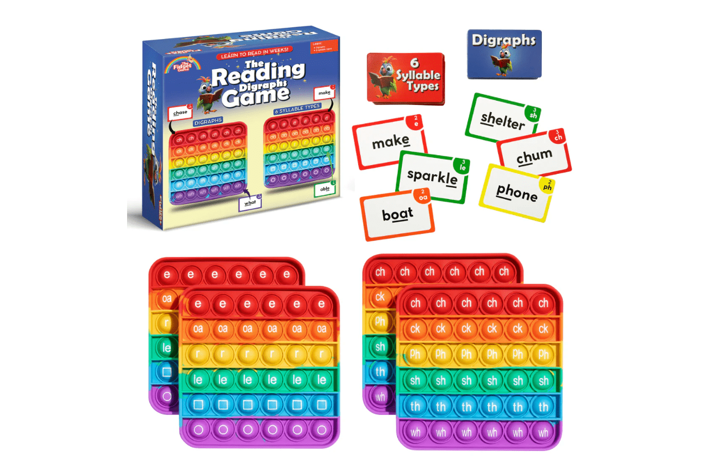 The Reading Digraphs Game [The Fidget Company], teach digraphs, teaching digraphs to kids, how to teach digraphs, reading games grade 1, grade 2 reading games, grade 3 reading games, science of reading activities, science of reading games, fidget company games toronto