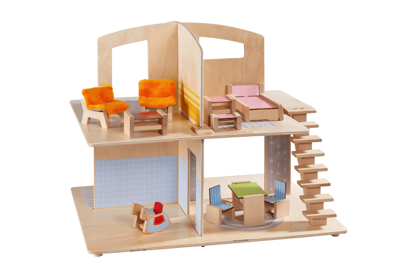 Little Friends Dollhouse Town Villa with Furniture, HABA Toys, Little Friends Collection, wooden dollhouse, best doll houses, European made dollhouse, best gifts for pretend play, best gifts for imaginative play, The Montessori Room, Toronto, Ontario, Canada. 