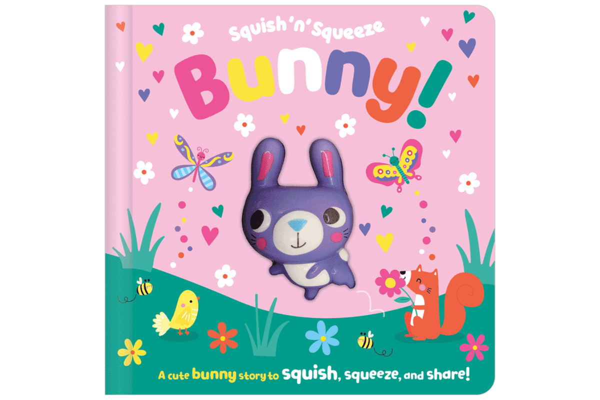 Squish &#39;n&#39; Squeeze Bunny! Board Book, Make Believe Ideas, Easter books, Spring books, best books for toddlers, search and find books for toddlers, sensory books for toddlers, The Montessori Room, Toronto, Ontario, Canada. 