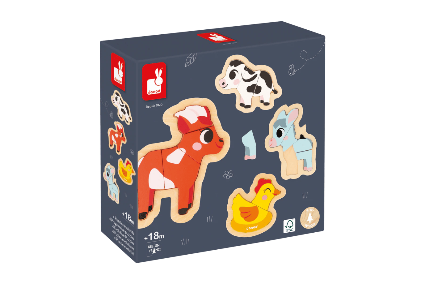 Pierre Belvediere Janod Set of 4 Progressive Puzzles - Farm