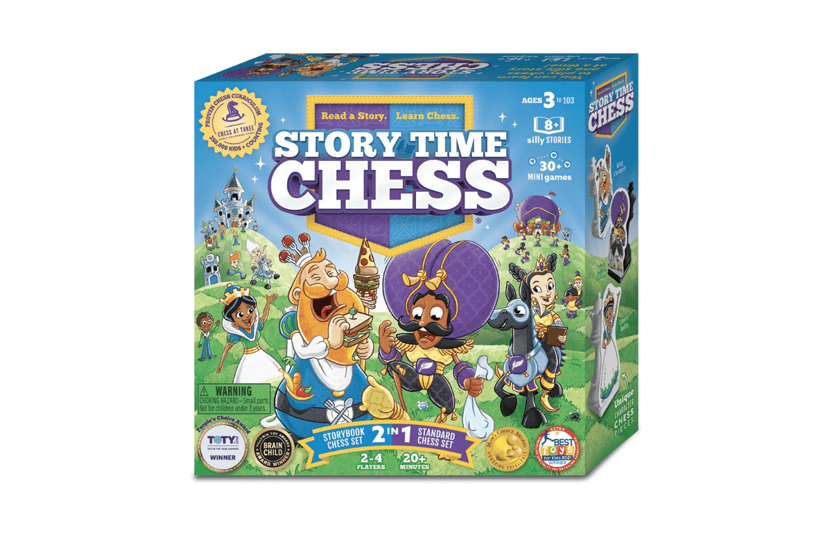 Story Time Chess: The Game, award winning board games, MESH accredited games, beginner chess, learning how to play chess, teaching children how to play chess, The Montessori Room, Toronto, Ontario, Canada, family board games