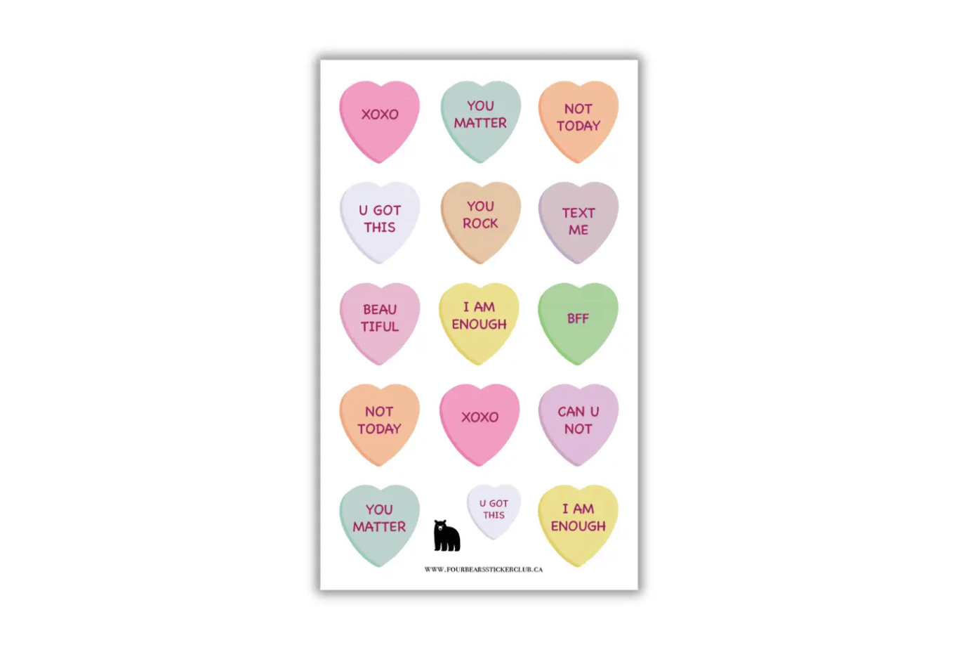 Four Bears Sticker Club Candy Hearts Four Bears Sticker Club Stickers - Valentine's Stickers