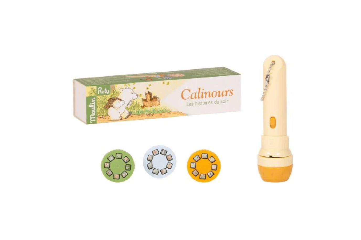 Fire The Imagination L'ecole des loisirs - Calinours Storybook Torch Moulin Roty Storybook Torch and Discs (Various Themes)