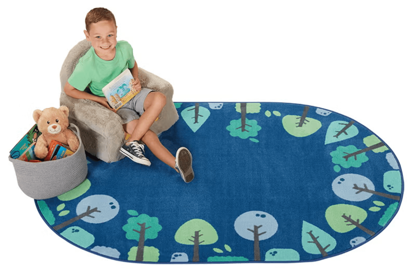 Children's Factory KIDSoft™ Tranquil Trees Rug Oval – Blue (Various Sizes Available)