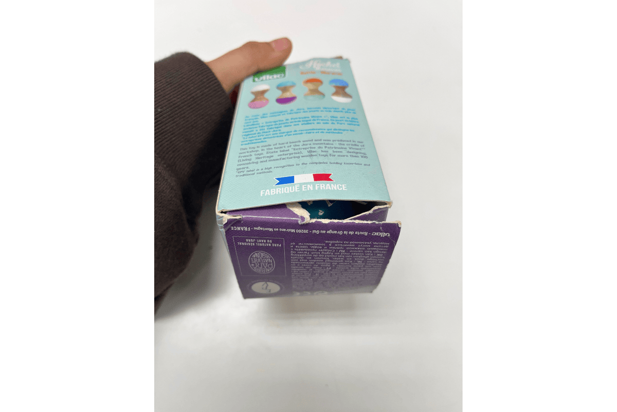 Fire the Imagination Wooden Maraca Rattle by Vilac (Blue & Purple) - Damaged Box - FINAL SALE