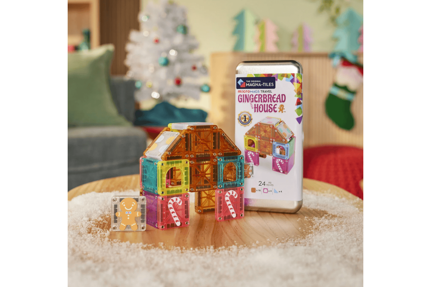 Valtech Magna Tiles MAGNA-TILES® microMAGS Gingerbread House - 24 Piece Travel Set