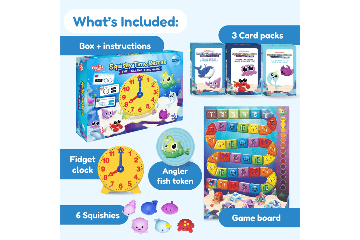 The Fidget Company Squishy Time Rescue - Game For Learning How To Tell Time - Ages 6 - 9