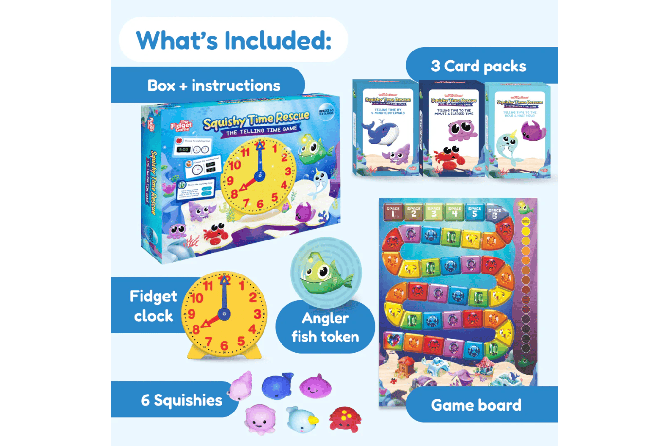 The Fidget Company Squishy Time Rescue - Game For Learning How To Tell Time - Ages 6 - 9