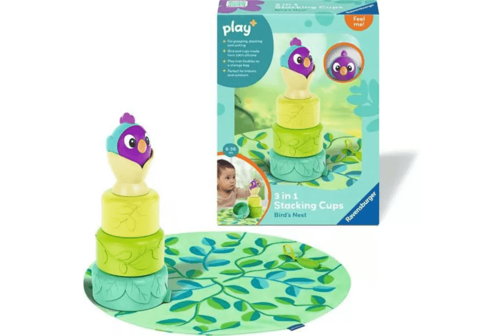 3-in-1 Stacking Cups: Bird's Nest, Play+, Ravensburger, best toys for infants and toddlers, best gifts for infants, baby shower gifts, The Montessori Room, Toronto, Ontario, Canada. 