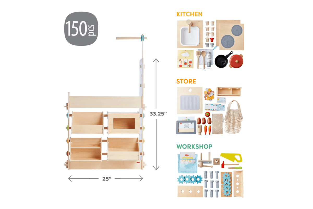 Haba Creative Play 3 in 1 – Play Kitchen, Store & Workshop