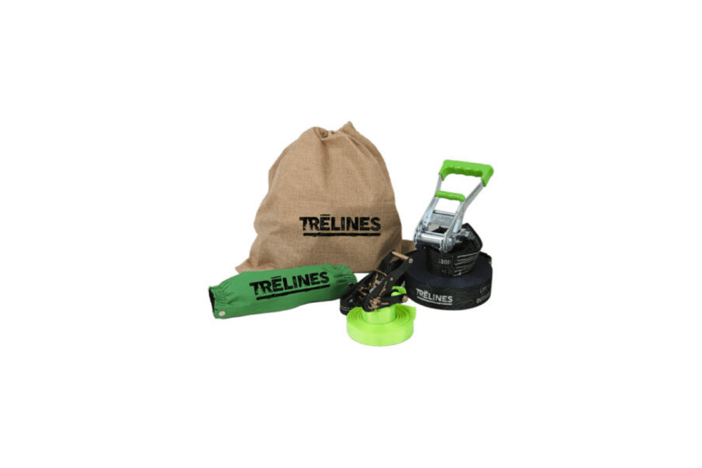 50 ft. Classic Slackline, 5 years and up, includes This 50′ classic Slackline kit includes 2 ropes (including a “teaching” line that you can grab onto), custom metal ratchet, and storage bag, gross motor toys for kids, outdoor toys for kids, The Montessori Room, Toronto, Ontario, Canada.