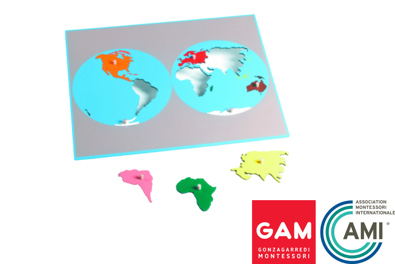 GAM - World Puzzle Map, Montessori materials, AMI-certified Montessori materials, Casa materials, Geography materials, Culture materials, Montessori classroom packages, The Montessori Room, Toronto, Ontario, Canada. 