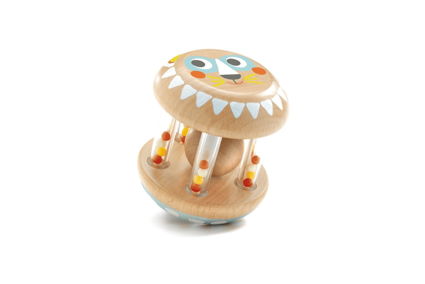 Djeco Rolling Rattle, wooden toys for babies, baby shower gifts, best toys for babies, Montessori toys, gifts for baby, gifts for infants, The Montessori Room, Toronto, Ontario, Canada. 