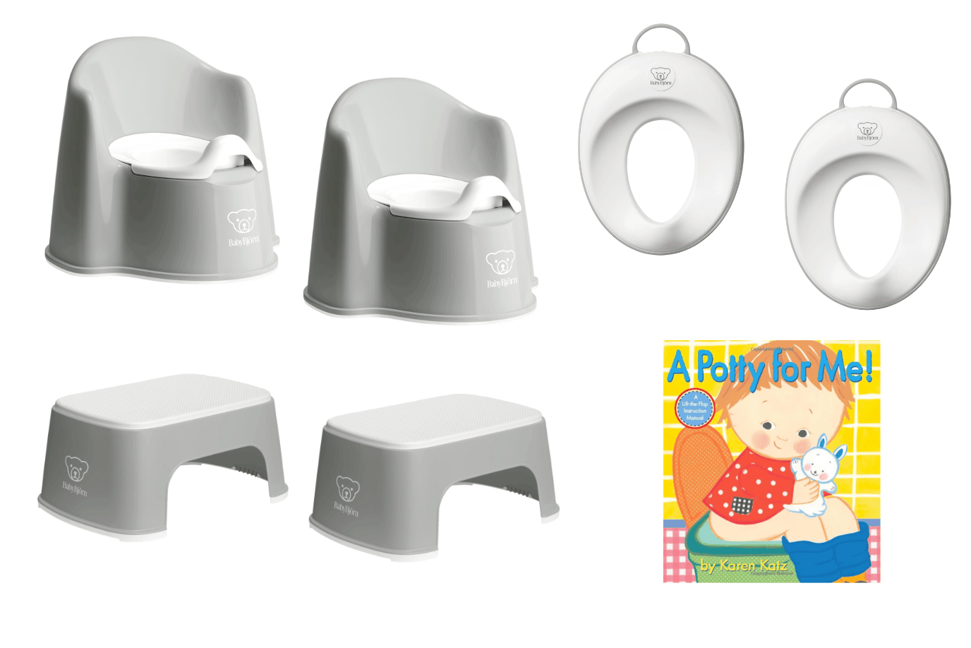 BabyBjörn 2 Sets (2 Pottys/2 Seats/2 Stools/1 Book) Potty Training (Toilet Independence) Bundle