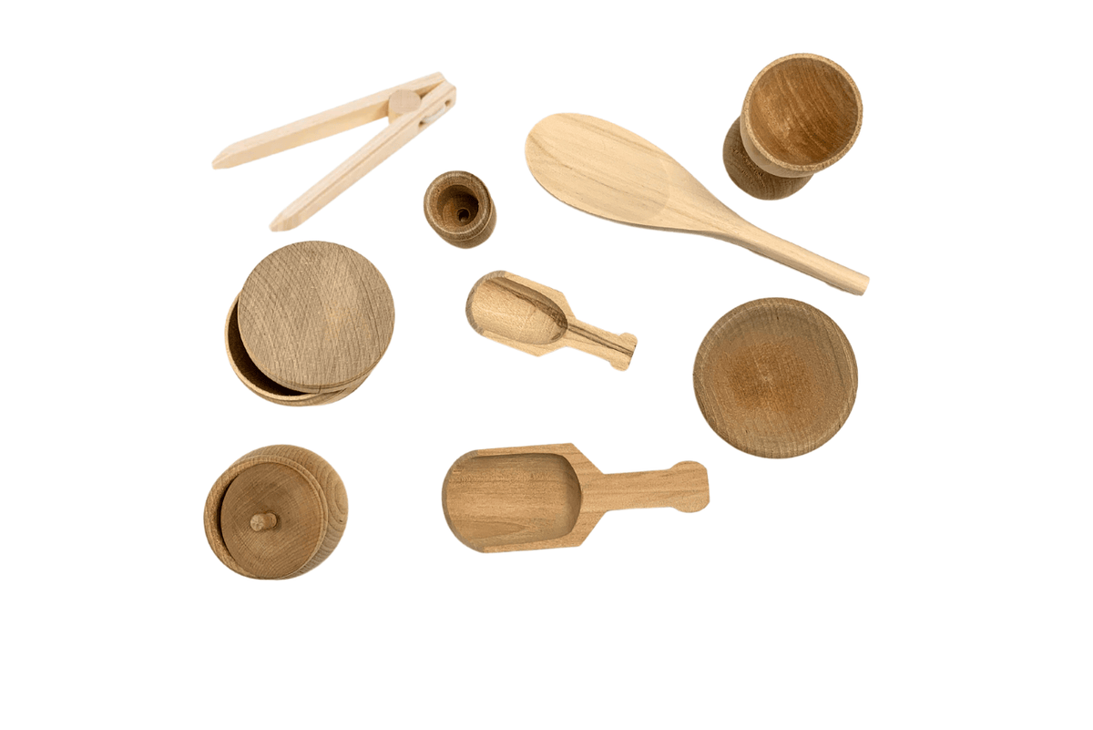 Montessori Wooden Sensory Bin Tool Kit - The Montessori Room, wooden sensory bin tools, loose parts tools, Toronto, Ontario, Canada