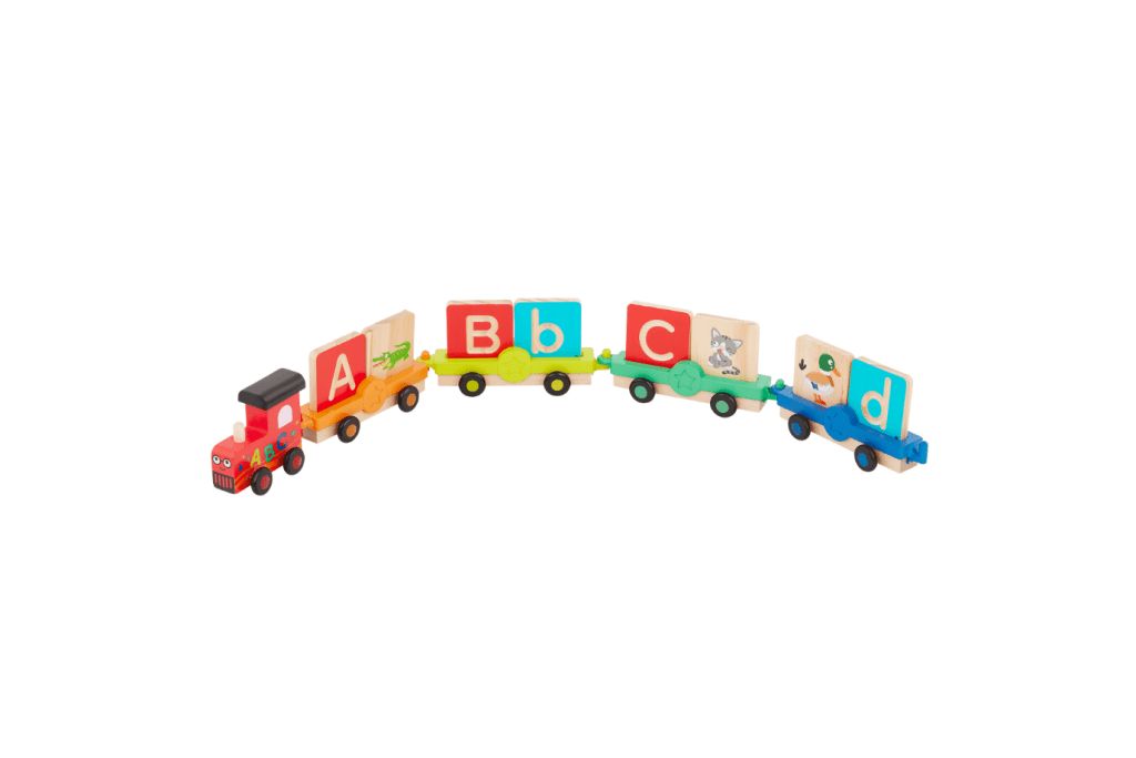 ABC Railway, Alphabet Learning Train Set, toys that teach literacy skills, toys for preschoolers, toys that help with letter learning, toys that help with reading,  The Montessori Room, Toronto, Ontario, Canada. 