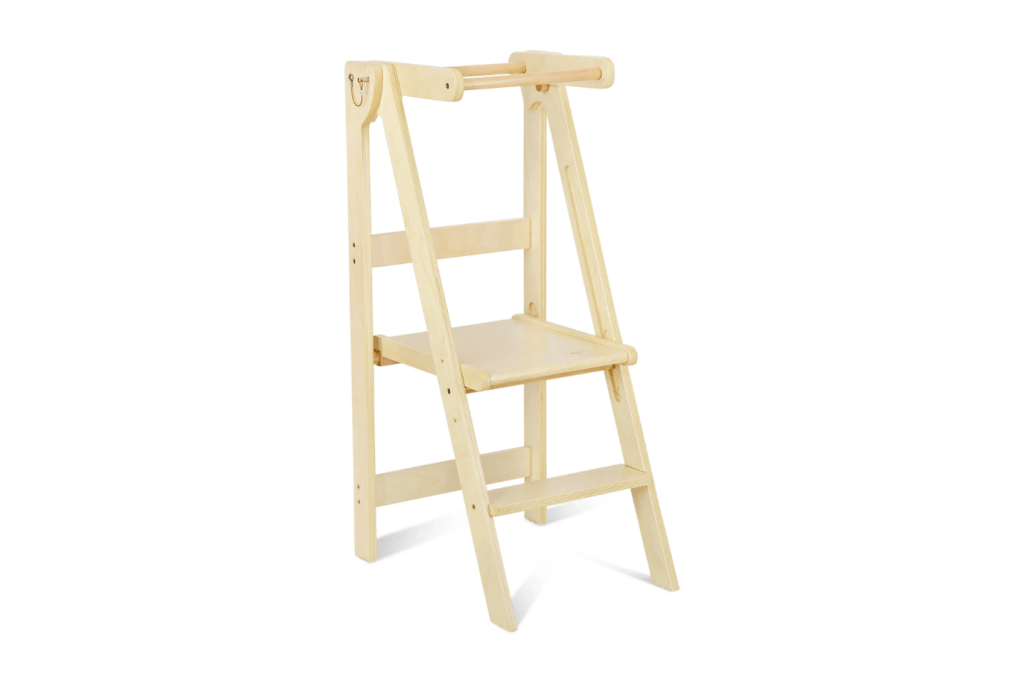 Adjustable Natural Fold N' Store Learning Tower, Mommy's Little Helper, collapsible learning towers, learning tower with small footprint, best learning towers for kids, wooden kitchen helper, Montessori kitchen tower, The Montessori Room, Toronto, Ontario, Canada. 