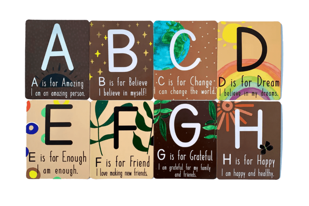 Kids for Culture ALPHABET AFFIRMATION FLASHCARDS, affirmation cards for kids, letter flashcards for kids, letter learning for kids, Toronto, Canada