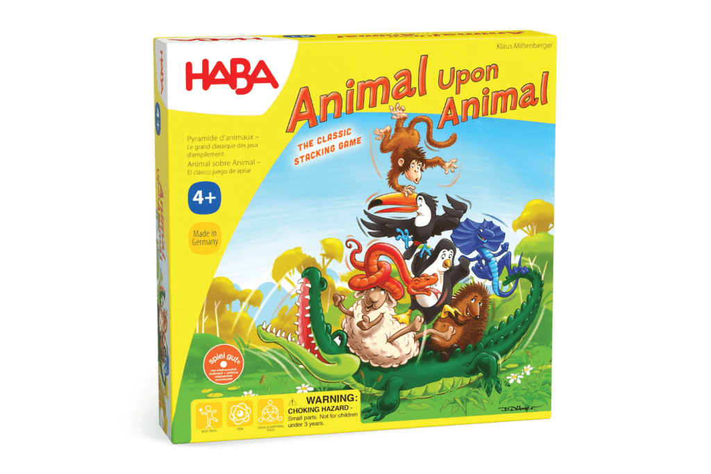 Animal Upon Animal Game, HABA toys, games for 4 year old, games for 5 year old, games for 6 year old, games for 7 year old, games for 8 year old, family games, best games for kids, The Montessori Room, Toronto, Ontario, Canada. 