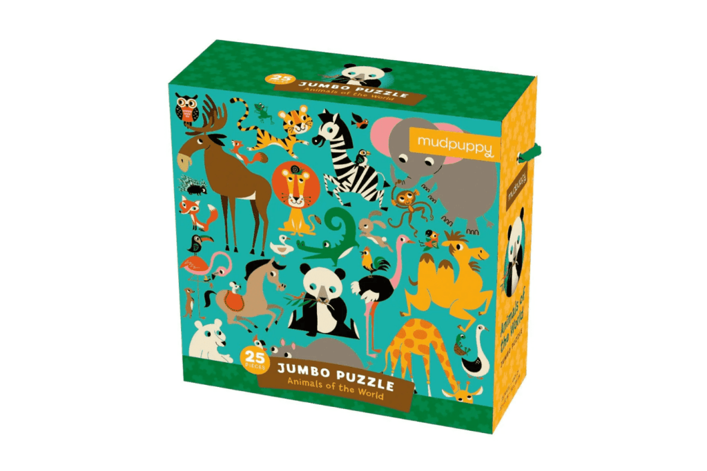 Animals of the World Jumbo Puzzle, Mudpuppy, best jigsaw puzzles for kids, jigsaw puzzles for 2 years and up, puzzles for toddlers, jumbo puzzle pieces, The Montessori Room, Toronto, Ontario, Canada. 