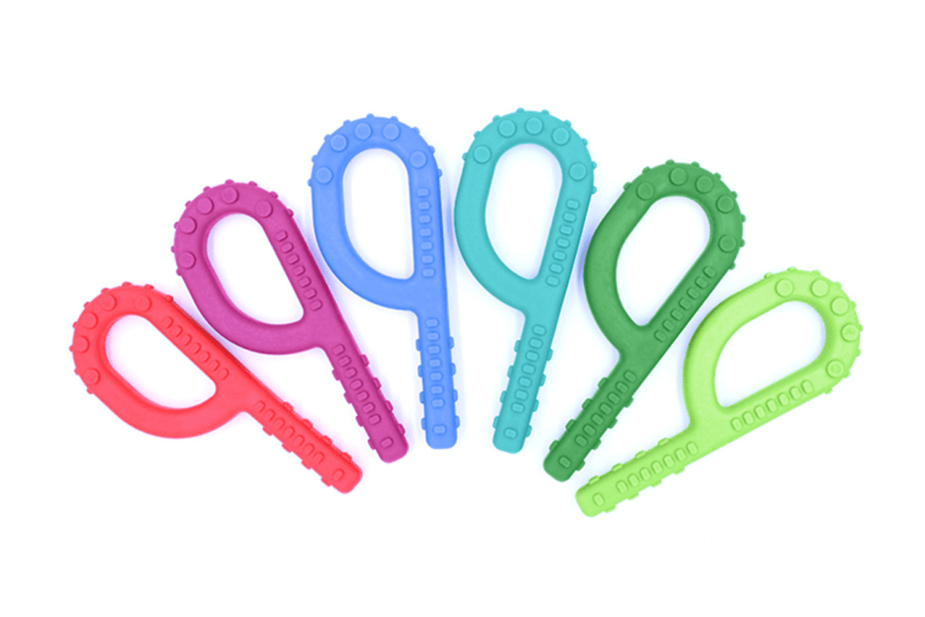 ARK's Textured Grabber®, various colours and toughness levels, oral fidget, self-regulation tools, oral motor therapy tools, Chewlery, 3 years and up, The Montessori Room, Toronto, Ontario, Canada.
