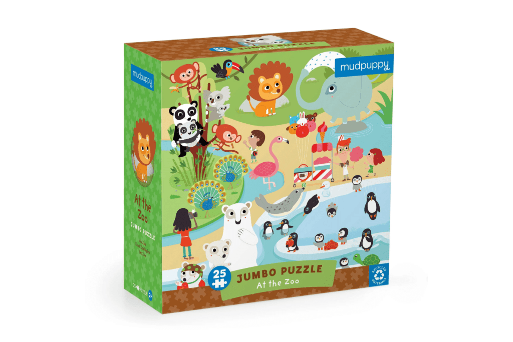 At the Zoo Jumbo Puzzle, Mudpuppy, best jigsaw puzzles for kids, jigsaw puzzles for 2 years and up, puzzles for toddlers, jumbo puzzle pieces, The Montessori Room, Toronto, Ontario, Canada. 