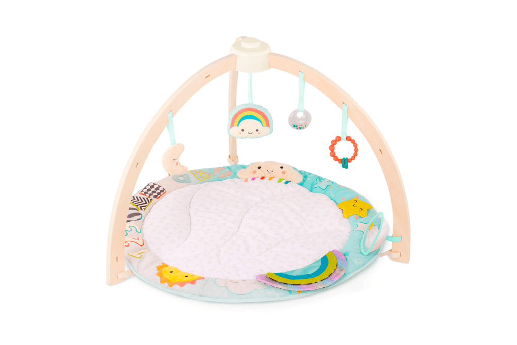 B. Toys Wooden Play Gym Starry Sky, Battat Wooden Play Gym Starry Sky, B. Baby Wooden Play Gym Starry Sky, Montessori baby gym, Lovevery baby gym Canada, tummy time baby gym, neutral baby gym, simple baby gym with hanging toys, Toronto, Canada