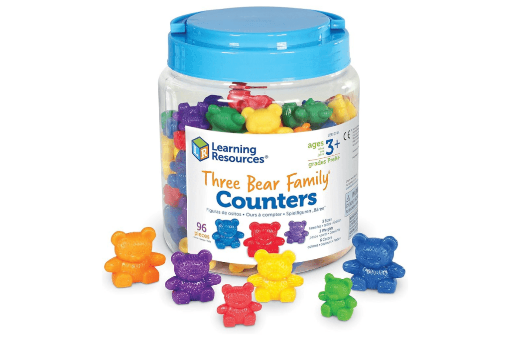 THREE BEAR FAMILY COUNTERS(80PCS) – LEARNING RESOURCES, counting bears, earning Resources Baby Bear Counters, Homeschool Color Recognition, Math Skills, 102 Pieces, Assorted Colors, Ages 3+, colour matching, counting activities, counters, math activities for toddlers, math activities for preschoolers, math activities for kindergarteners, Toronto, Canada
