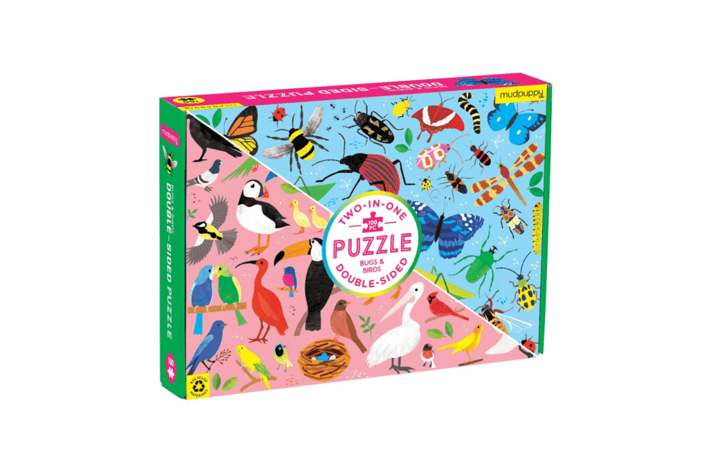Bugs & Birds 100 Piece Double-Sided Puzzle, Mudpuppy, jigsaw puzzles for kids, family puzzles, best jigsaw puzzles, The Montessori Room, Toronto, Ontario, Canada.