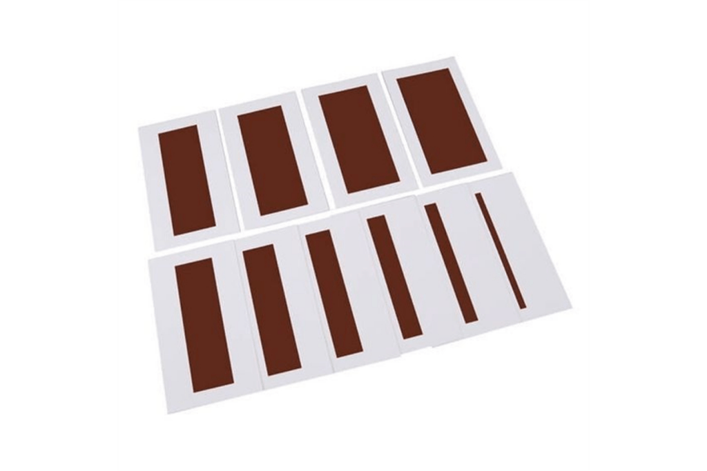 Cards for Brown Stair, Montessori sensorial materials, Montessori Casa materials, Montessori Primary materials, Montessori classroom materials, Montessori classroom packages, budget-friendly Montessori materials, The Montessori Room, Toronto, Ontario, Canada. 