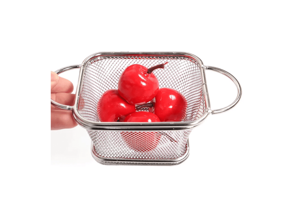 Child-Size Drain Basket, child-sized colander, food preparation, Montessori practical life materials, The Montessori Room, Toronto, Ontario, Canada. 