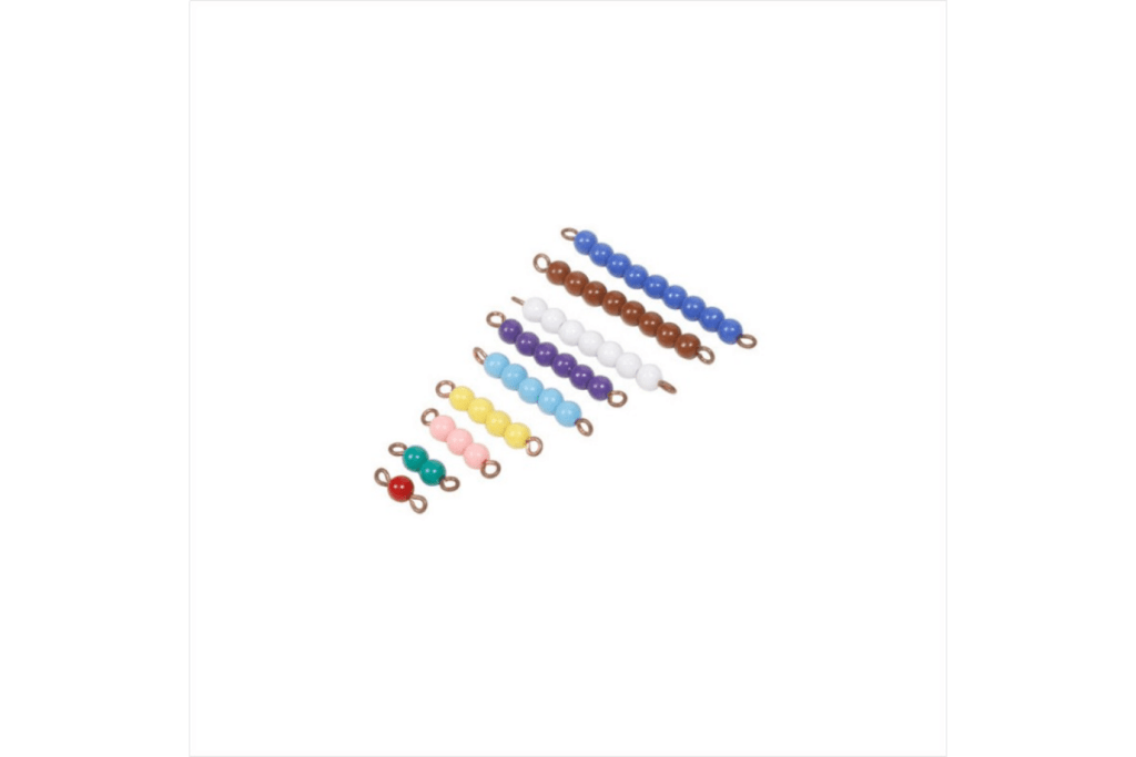 Coloured Bead Stairs 1-9, Montessori materials, Montessori math materials, Montessori Casa materials, Montessori classroom packages, budget-friendly Montessori materials, The Montessori Room, Toronto, Ontario, Canada. 