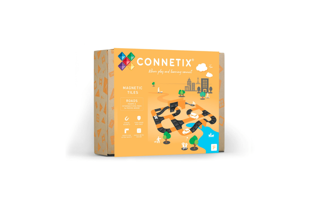 Connetix Ramps & Intersections Pack [16 Pieces], magnetic tiles, accessories for magnetic tiles, best gifts for children who like cars, best building toys for kids, STEM toys, magnetic toys for children, The Montessori Room, Toronto, Ontario, Canada. 
