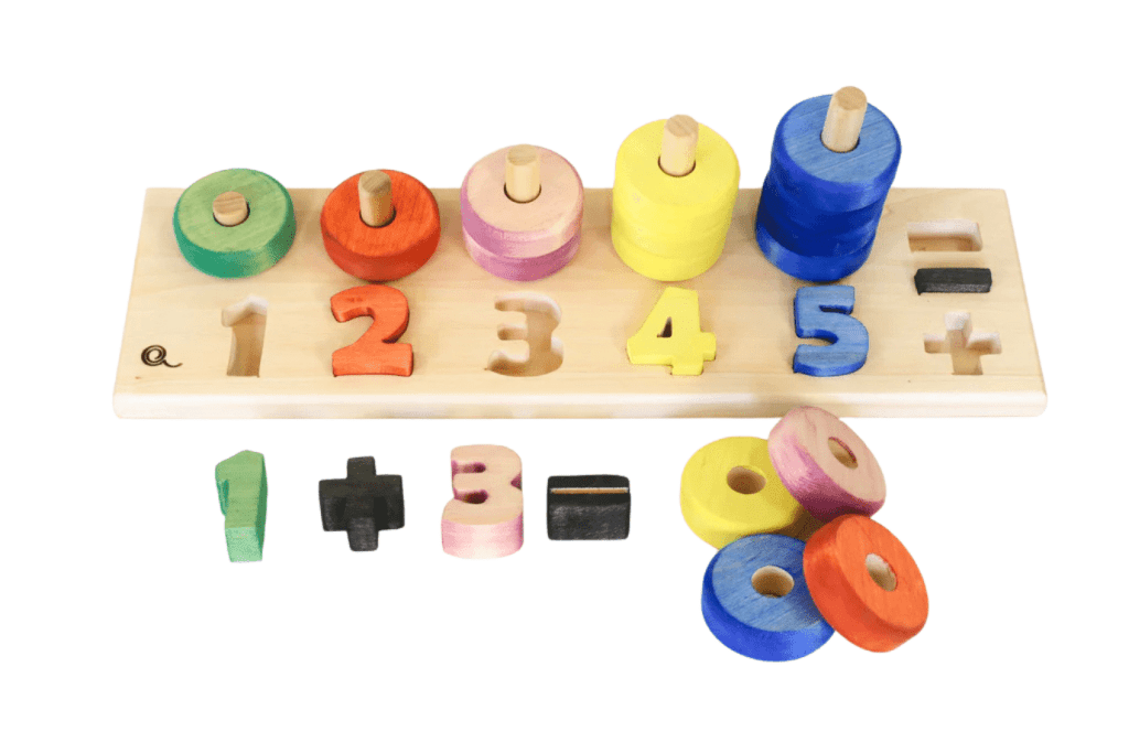 Counting and Colours Puzzle, toys Made in Canada, wooden toys, high-quality toys, math toys, math puzzles, Canadian-made toys, The Montessori Room, Toronto, Ontario, Canada. 