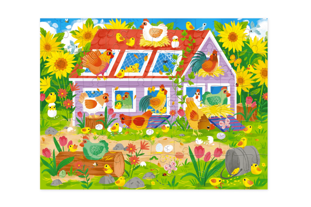 Crocodile Creek 50-Piece Chicken Coop Puzzle, Chicken puzzle, farm puzzle, 50 piece puzzles for kids, puzzles for 5 year olds, puzzles for 6 year old, Crocodile creek puzzles Toronto, Canada