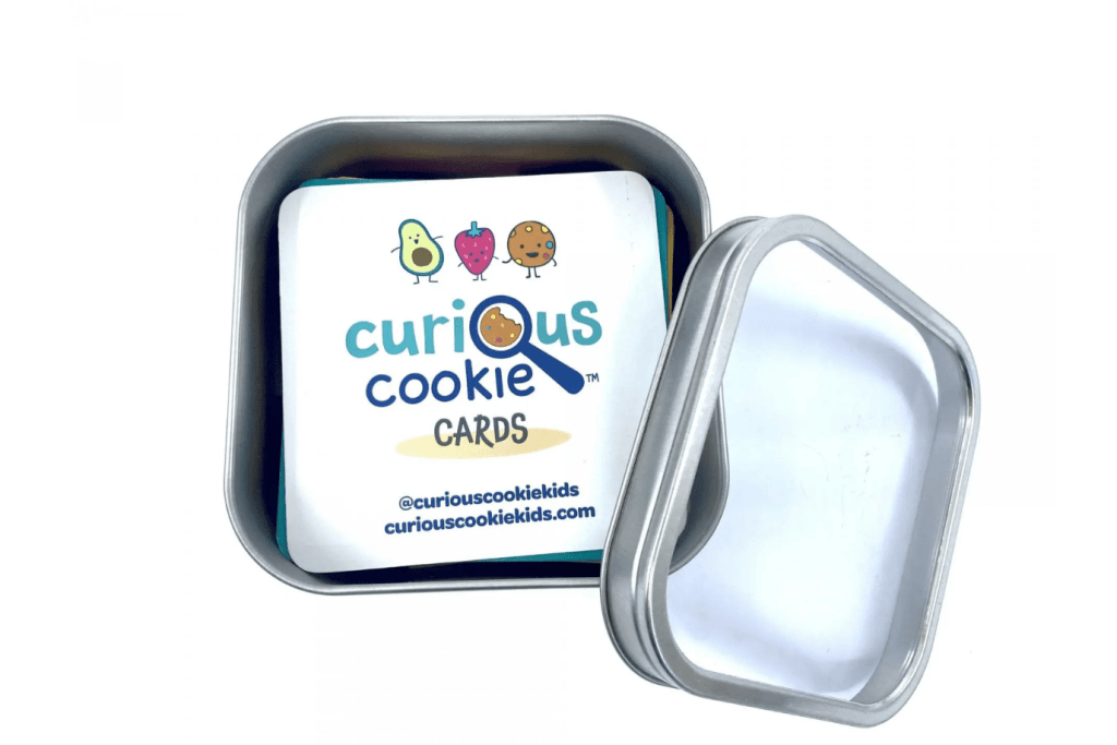 Curious Cookie Adventurous Eating Game Cards, Curious Cookie &quot;Mealtime Fun&quot; Cards, Danielle Binns Certified Nutritionist, tools for picky eaters, screen-free games for kids, how to make mealtimes fun, help with picky eaters, help with getting children to try new foods, The Montessori Room, Toronto, Ontario, Canada. 