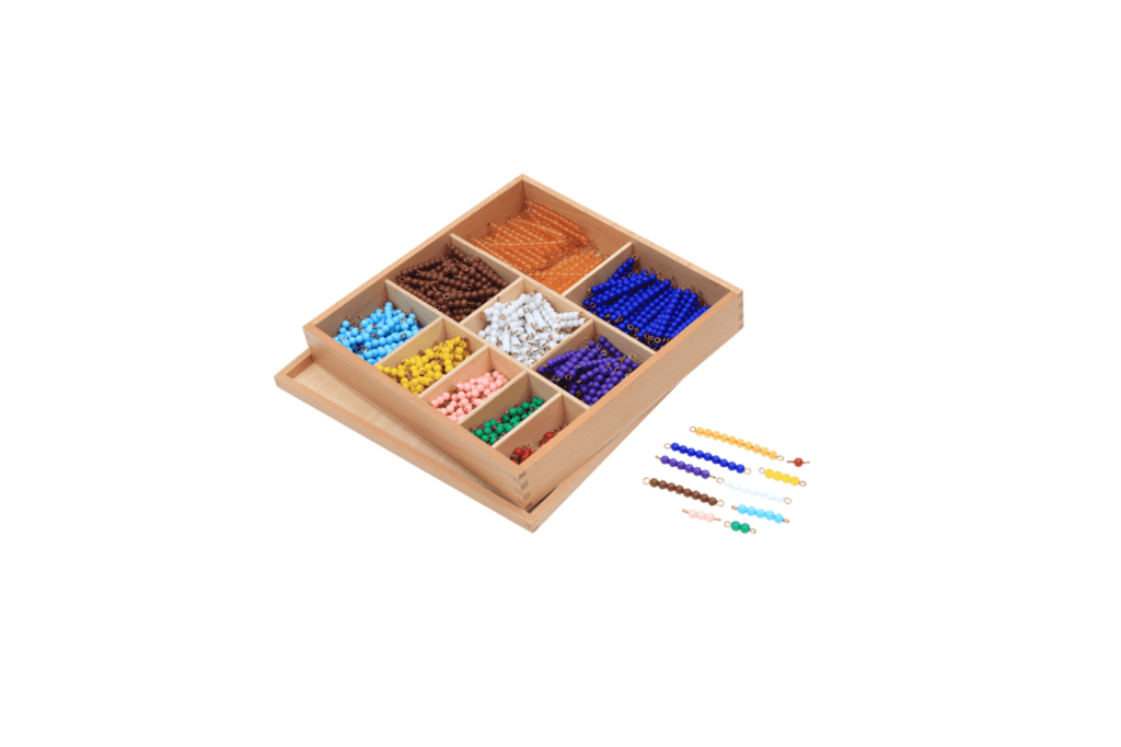Decanomial Bead Bar Box, Montessori materials, Montessori math materials, Montessori classroom materials, Montessori classroom packages, budget-friendly Montessori materials, Casa materials, Lower Elementary materials, The Montessori Room, Toronto, Ontario, Canada. 