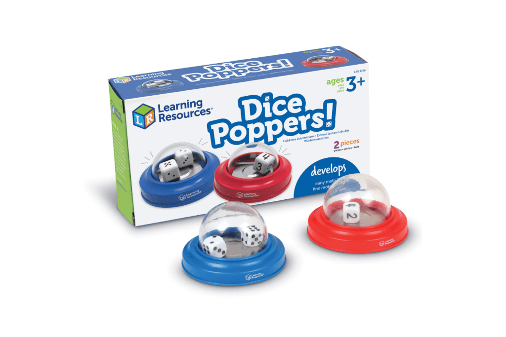 Dice Poppers, Learning Resources, extra dice for board games, child-friendly dice, board game accessories, The Montessori Room, Toronto, Ontario, Canada. 