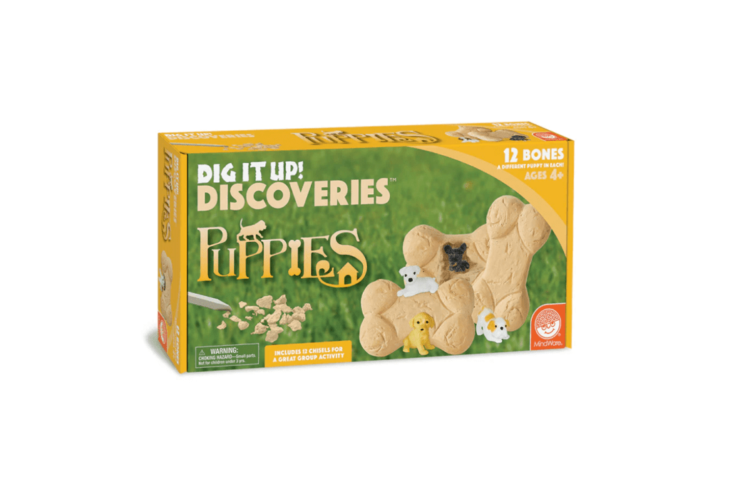 Dig It Up! Puppies, Mindware, excavation toys for children, loot bag ideas for 4 year olds, loot bag ideas for 5 year olds, loog bag ideas for 6 year olds, loot bag ideas for 7 year olds, loot bag ideas for 8 year olds, The Montessori Room, Toronto, Ontario, Canada. 