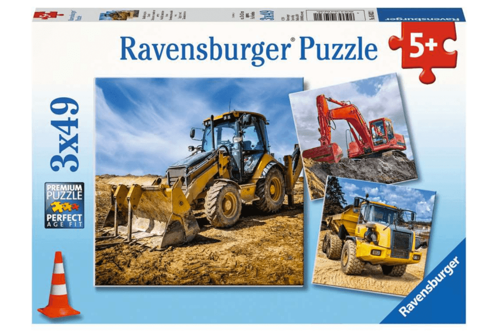 Diggers at Work - 3 x 49pc Puzzles, Ravensburger, 5 years and up, best jigsaw puzzles for kids, best floor puzzles for kids, high-quality puzzles, premium puzzles, The Montessori Room, Toronto, Ontario, Canada. 