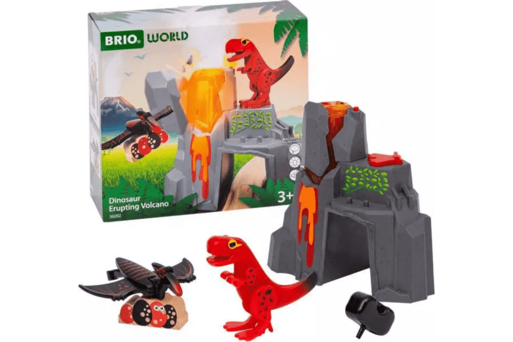 BRIO World Dinosaur Erupting Volcano, wooden train accessories, best wooden train sets, high quality wooden train sets, best gifts for kids, The Montessori Room, Toronto, Ontario, Canada. 