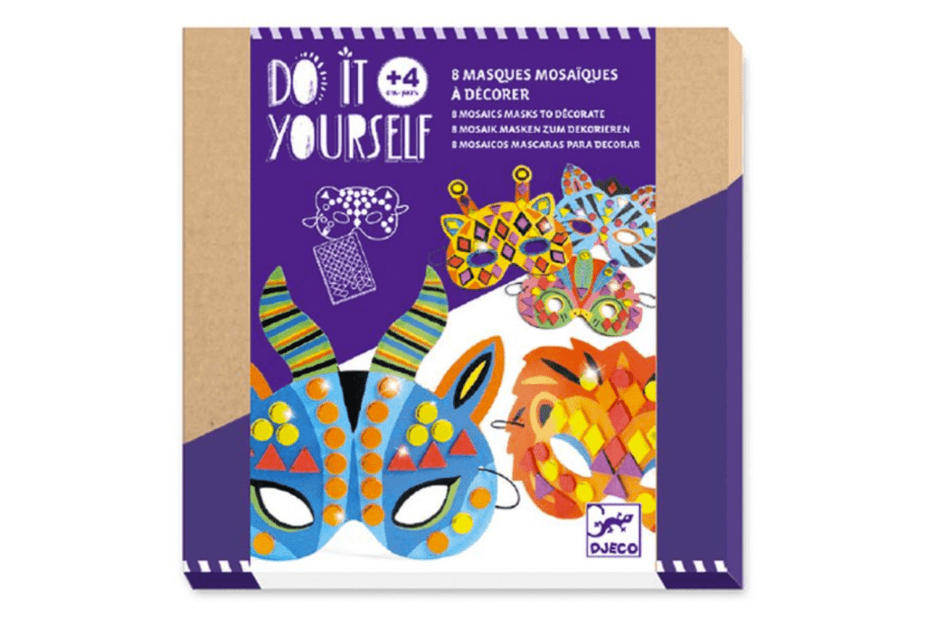 DIY Mosaic Masks, Djeco, Jungle Animals, mask kits for kids, craft kits for kids, birthday party kits, best gifts for kids, The Montessori Room, Toronto, Ontario, Canada. 