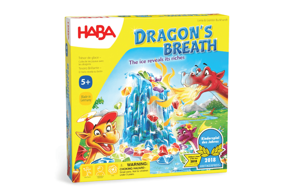 Dragon&#39;s Breath Game, HABA, board games for 5 year olds, board games for 6 year olds, board games for 7 year olds, board games for 8 year olds, award winning board games, family board games, strategy games for kids, The Montessori Room, Toronto, Ontario, Canada. 