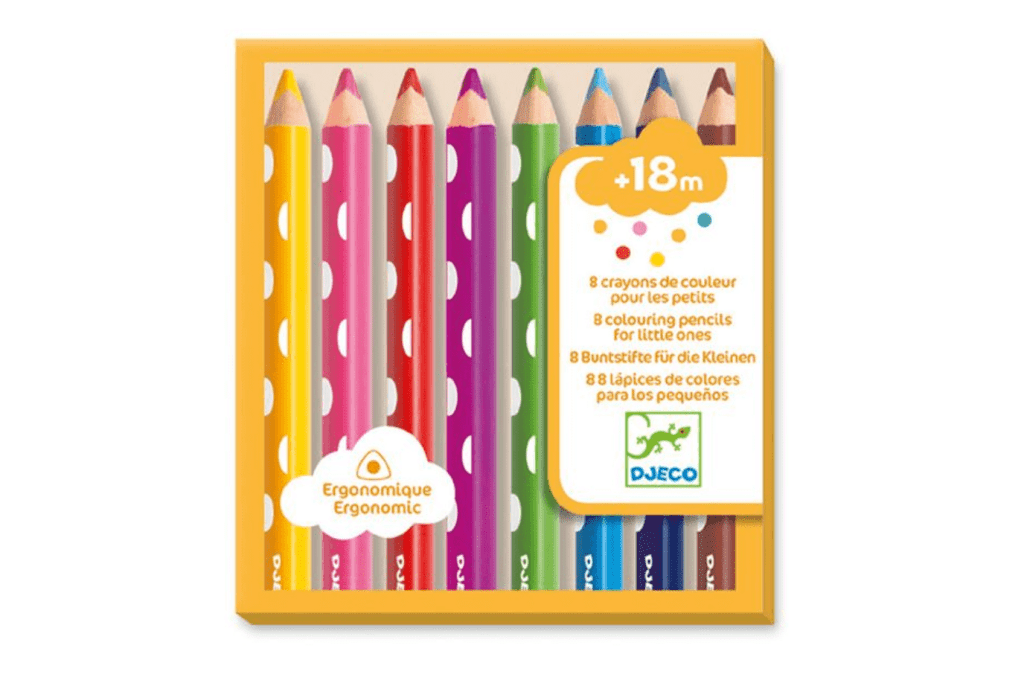 Djeco 8 colouring pencils for little ones, triangle coloured pencils, triangle grip coloured pencils, coloured pencils for toddlers, pencils for toddlers, Toronto, Canada