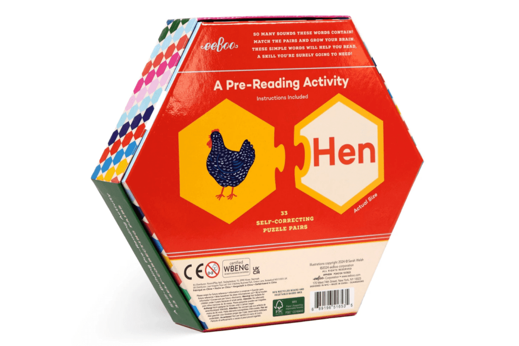 eeBoo Simple Words Hexagon Puzzle Pairs