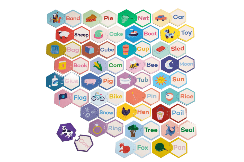 eeBoo Simple Words Hexagon Puzzle Pairs