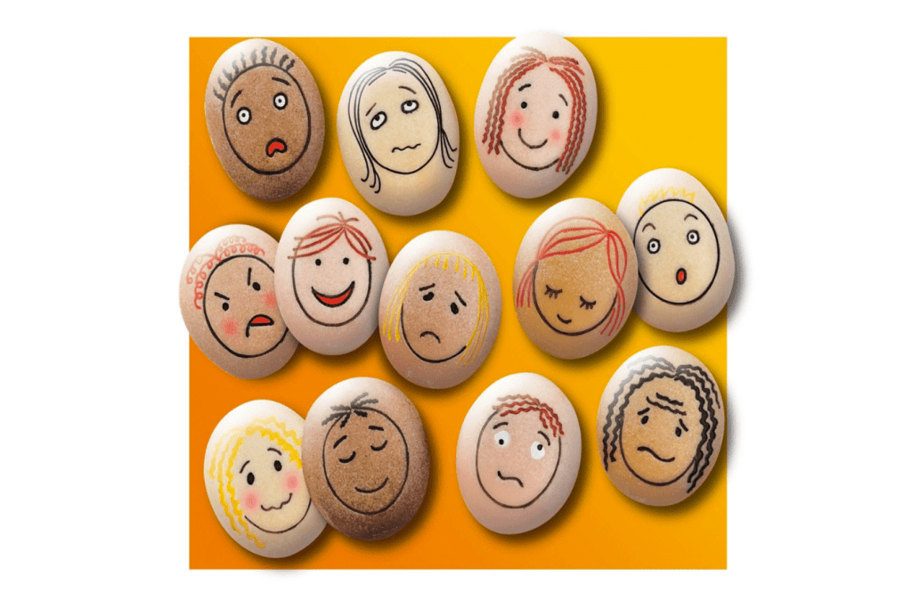 Emotions Stones, Yellow Door, tools to develop emotional vocabulary, emotion toys for kids, outdoor toys, best outdoor toys, The Montessori Room, Toronto, Ontario, Canada. 