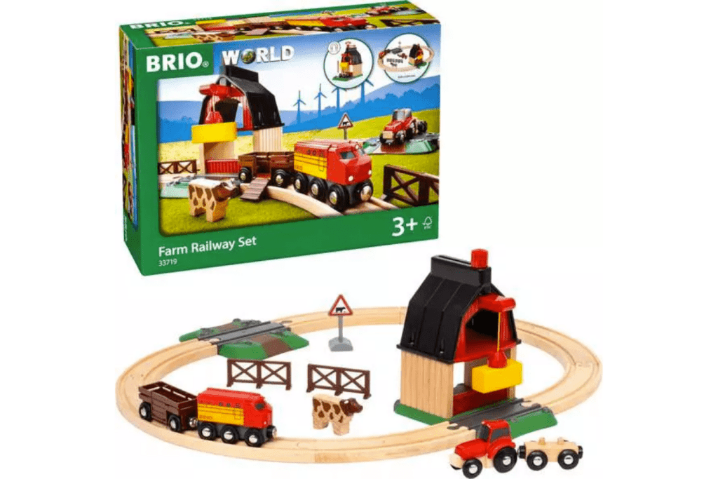 Farm Railway Set, Brio, Wooden train sets, best wooden train sets, wooden train accessories, best gifts for train lovers, The Montessori Room, Toronto, Ontario, Canada. 